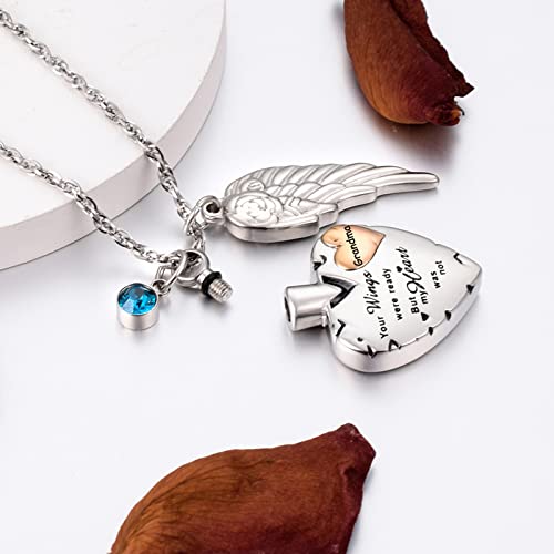abooxiu Heart Urn Necklaces for Ashes with 12 Pcs Birthstones Cremation Necklace for Ashes Stainless Steel Cremation Jewelry - Your Wings Were Ready, But My Heart Was Not Grandma