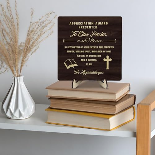 Pastor Appreciation Gifts, Pastor Appreciation Gifts for Women Wooden Plaque Sign, Birthday Gift for Pastor Christian Prayer Appreciation,Home Office Desk Wooden Sign Decor, 5.9 x 5.9 inches (Brown) Brown