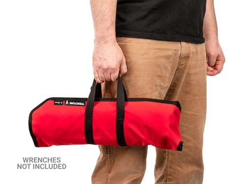 TEKTON 27-tool combination wrench roll with 6–32 mm metric wrenches in a tool pouch