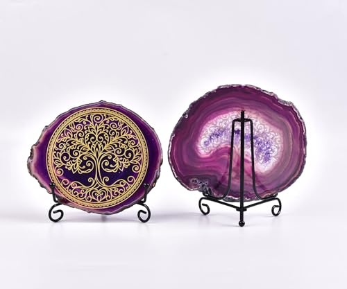 AMOYSTONE Zen Home Decor - Laser Engraved Purple Agate with Tree of Life, 4-5" Display Stand Purple Tree of Life 01 4-5 INCH
