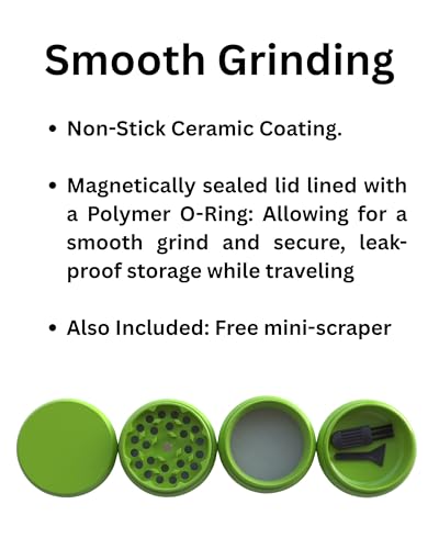 Ceramic Non-Stick Cloud Wavy Green Grinder 4 Part Metal Herb Grinder for Spices with Pollen Scraper and Micron Screen 55mm
