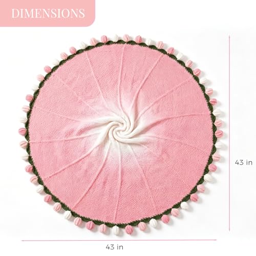 Rose Crochet Flower Bouquet, 43 Inch Handmade Pink Throw Blanket Decor, Romantic Bed Throw with Cute Rose Design, Floral Blanket for Valentine, Wedding Anniversary, Birthday, Mother's Day