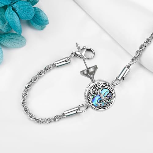 Urn Bracelet for Ashes 925 Sterling Silver Abalone Shell Cremation Jewelry for Ashes Keepsake Pendant Locket Bracelet for Women Mem A-Tree of Life