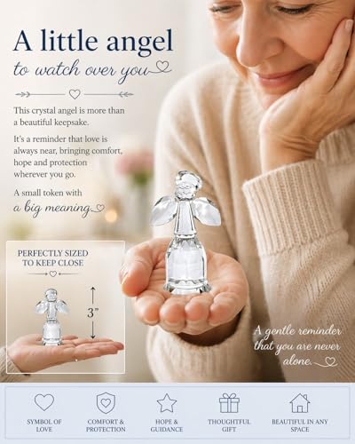 BANBERRY DESIGNS Crystal Guardian Angel Figurine, 3 Inch Glass Angel Statue with Clear Wings, Small Angel Home Décor, Memorial Sympathy Keepsake Gift, Spiritual Gift for Women, Mom
