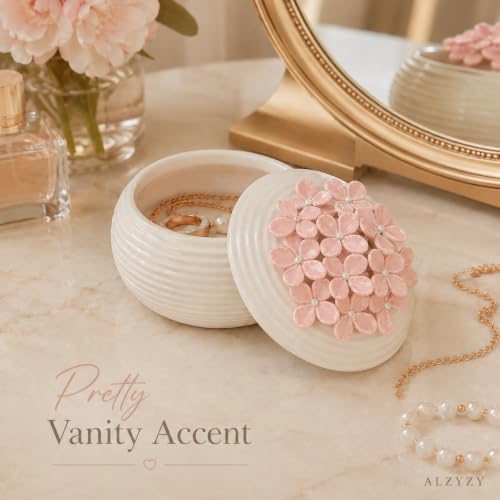 Pink Ceramic Floral Jewelry Box Ring Earring Holder Gift for Women Pink