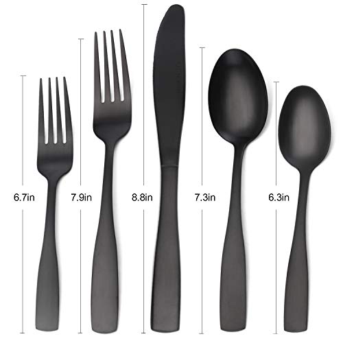 Matte Black Silverware Set, Satin Finish 20-Piece Stainless Steel Flatware set, Tableware Cutlery Set Service for 4, Utensils for Kitchens, Dishwasher Safe Matte Black