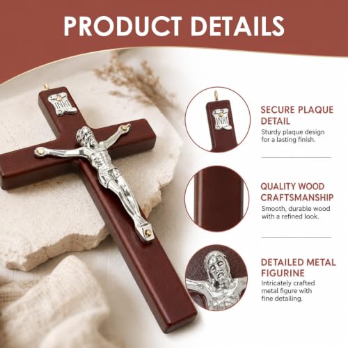 FWYDRJZC Wooden Wall Cross 10x7cm Red Brown Crucifix Jesus Wall Hanging Ornament Religious Christian Home Church Decor Faith Gift