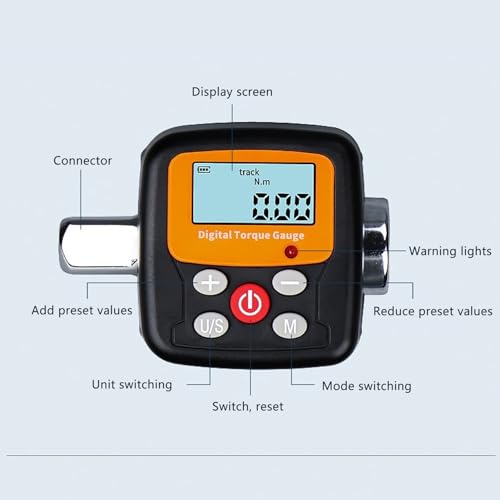 Digital Torque Adapter, High Precision 1/2 Connection, 6 to 200 NM Torsion Adapter with Light Tone Alarm, Digital Torque Wrench