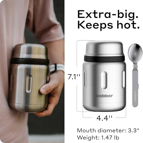 BOBBER 24 oz Insulated Stainless Steel Thermo for Hot Food with Extra-Wide Mouth, Built-in Spoon and Bowl – Keeps Food Hot for 14 Hours and Cold for 20 Hours (Matte) 24 Ounces Matte
