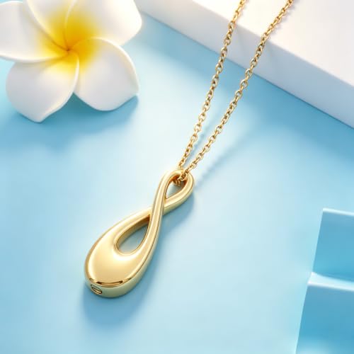 Infinity Memorial Urn Necklace for ashes Stainless Steel Infinite Love Cremation Jewelry Keepsake Urn Pendant Necklace for Loved One Ashes for Women Men Gold