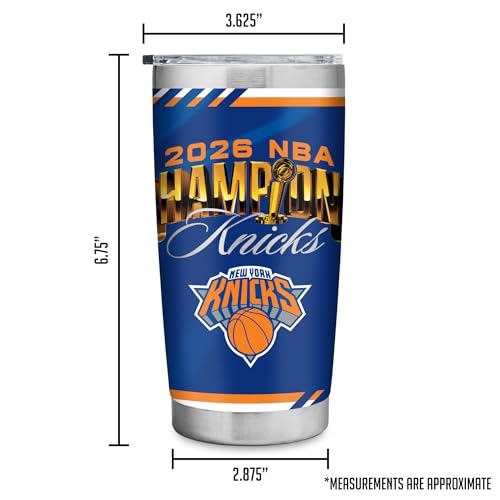 Rico Industries NBA Basketball New York Knicks 2026 NBA Champions 20oz Stainless Steel Tumbler with Lid - Great For Coffee, Tea, Water or Cocktails