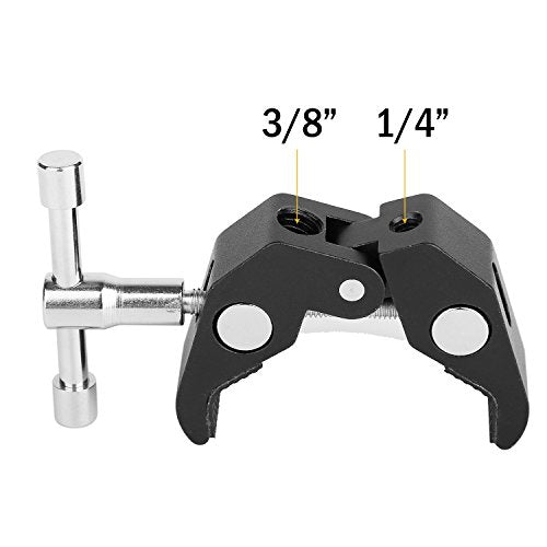 ChromLives Super Clamp Crab Clamp Photography w/ 1/4'' and 3/8'' Thread Rod Clamp Pliers Clip for DSLR Rig Cameras, 15mm Rods, Lights, Umbrellas, Hooks, Plate Glass, Cross Bars and More 2Pack