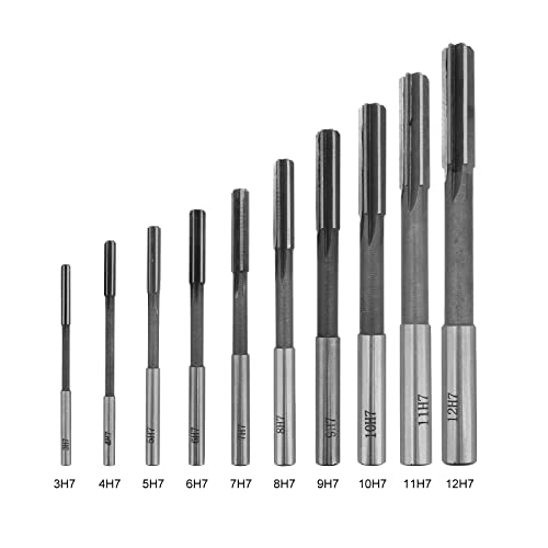 10 Pieces Reamer Set, HSS H7 Straight Flute Reamer Machine Cutter, 3/4/5/6/7/8/9/10/11/12 mm, for Drilling Machine, Built-in Drill, Milling Machine, etc