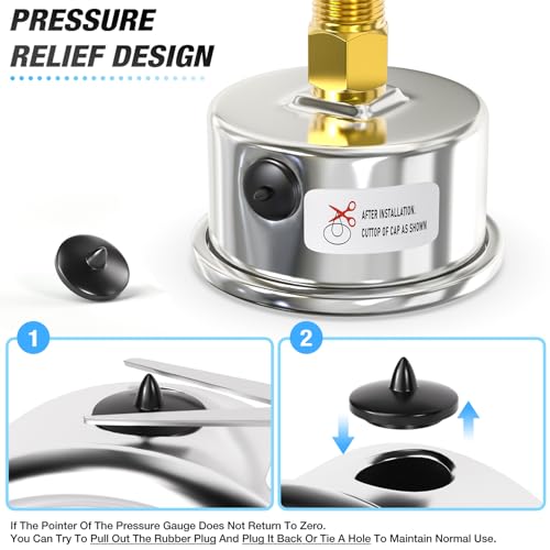 MEANLIN MEASURE vacuum pressure gauge, stainless steel 2-inch dial with back mount and NPT hex bushing