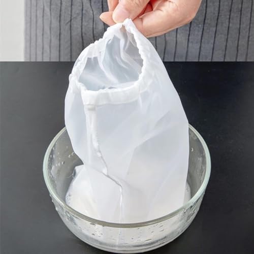 DEANKEJI Press Bag, Pack of 10, Nylon Filter Bag with Drawstring, White, Washable | High-quality nylon, fine mesh net and drawstring, tear-resistant, washable, for juice, soy milk, nut milk, vegetables
