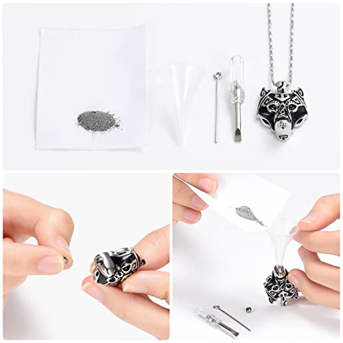 Yinplsmemory Cremation Jewelry Viking Wolf Head Urn Necklace for Ashes for Men Ashes Keepsake Urn Jewelry for Human Ashes/Pet Ashes Silver