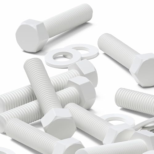 Caterpillar Red white polypropylene hexagon head screws, nuts, washers and bolts, M8 x 40mm fastener set