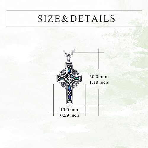 YFN Celtic Cross Urn Necklace Sterling Silver Celtic Knot Ashes Pendant Abalone Shell Cross Cremation Jewellery Gifts for Women Men