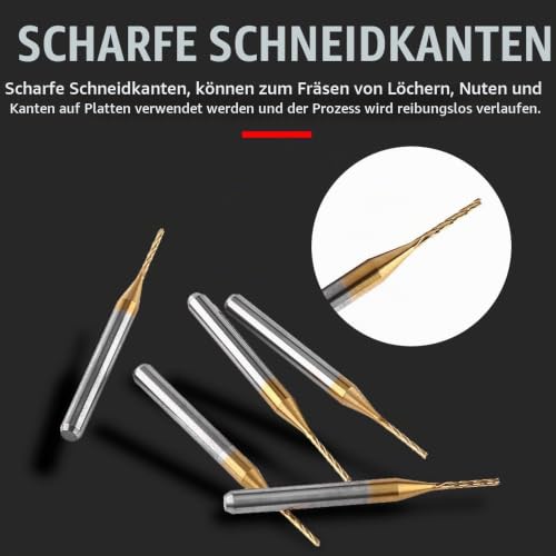 Milling Cutter 1 mm, 10 Pieces 1/8 Inch Shank End Mill, Titanium Coated Cutter Set Carbide CNC Cutter PCB Engraving Bits, for Milling Holes, Grooves and Edges