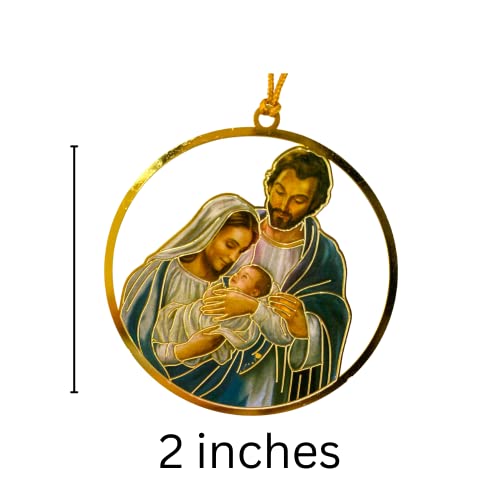 Needzo Wondrous Love Brass Christmas Tree Ornaments, Catholic Virgin Mary Jesus, Madonna with Child Kid Jesus, 2” in Diameter