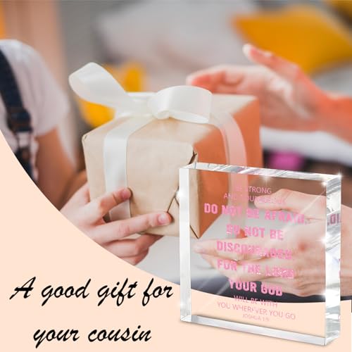 Be Strong & Courageous Acrylic Scripture Sign - 4x4 inches Joshua 1:9 Decor, Bible Verse Desktop Decor, Encouragement in Anxious Moments, Suitable for Prayer Room, Faith Home pink 41