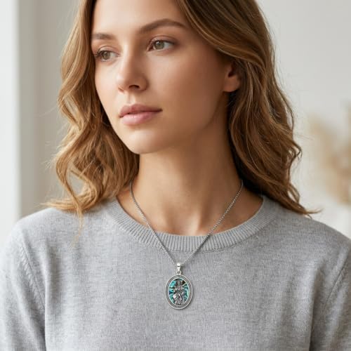 DAYLINLOVE Saint Peregrine Necklace 925 Sterling Silver Saint of Cancer Abalone Shell Pendant Necklace Christian Religious Catholic Jewellery Gift for Women Men