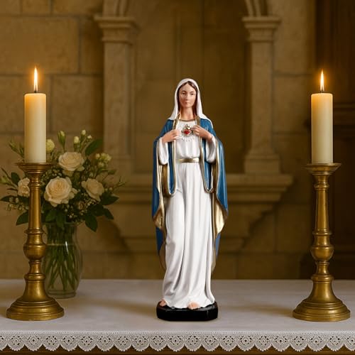 TALPGOD Immaculate Heart of Mary,6 Inch Blessed Holy Mother Virgin Mary Statue Catholic Altar Home Decor,Holy Mother Religious Gift for Mom,Catholic Art Hand Painted Renaissance Sculpture Collection 6 inches