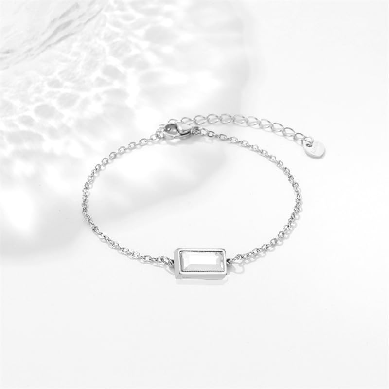 RIPFEVURN Bar Cremation Jewelry Urn Bracelet for Ashes for Women Small Glass Cube Memorial Ashes Keepsake Link Bracelet Silver-White