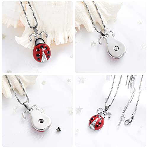 Yinplsmemory Cremation Jewelry Flying Ladybug Urn Necklace for Ashes for Women Stainless Steel Animal Shape Ashes Keepsake Urn Locket Memorial Jewelry Silver with Black