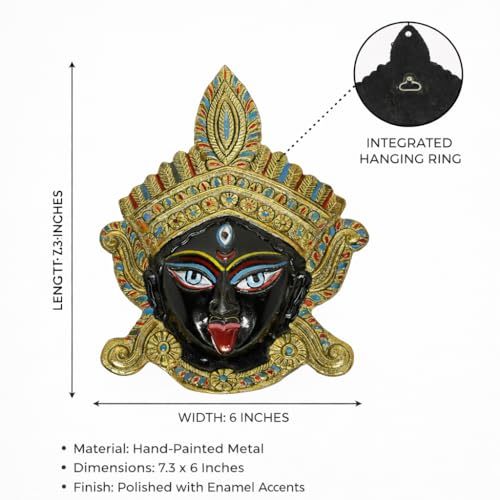 IBA Indianbeautifulart Handcrafted Kaali Face Wall Hanging Sculpture - Metal Decorative Showpiece Of Maa Durga, Ideal For Home, Office, Temple Decor, And Navratri Gifts, Hindu Religious Wall Art Goddess Kali