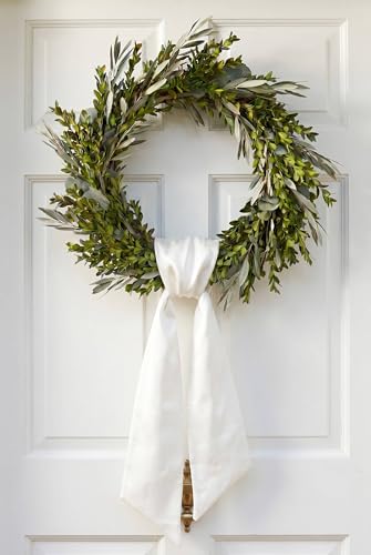 12 Pack White Wreath Sash Bulk for Front Door, Blank Linen-Look Wreath Sashes for Embroidery Wedding Event, DIY Church Holiday Decor, 5.12 x 54 Inch White - 12 Pack