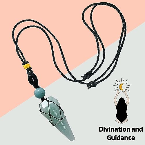 Amazing Gemstone Amazonite Crystal Jewelry for Men : Elegant and Stylish Men Jewelry, Unique Women Men Necklace with Amazonite Crystal Stone Holder Necklace Pendulum (Black Macrame)