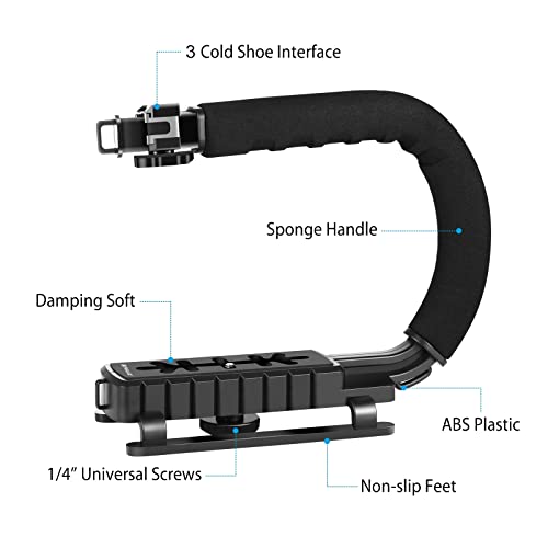 PULUZ U/C Shape Video Action Stabilizing Handle Grip Handheld Stabilizer Kit with Phone Clamp & LED Studio Light for Canon Sony Nikon Cameras and Home DV Camera Smartphones stabilizer kits 3