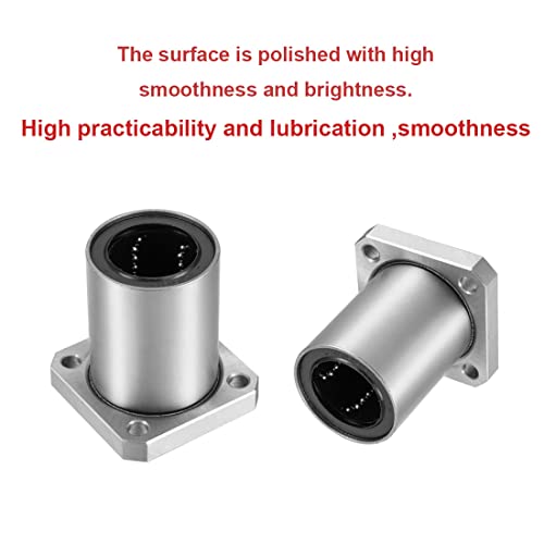 HiPicco Linear Ball Bearings, LMK10UU 10mm Square Flange Linear Motion Bushing Double Side Rubber Sealed for 10mm Linear Shaft CNC Machine 3D Printer 4 Pack