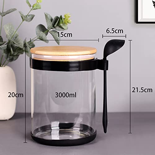 2PCS Large Glass Kitchen Canisters with Spoon and Airtight Bamboo Lids, 100 OZ Glass Storage Container for Flour, Flour and Sugar Jars for Coffee, Rice Storage 2PCS