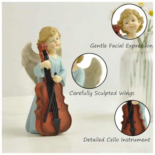 Cello Angel Figurine, 7.09 Inch Resin Musical Spiritual Decor 7.09'' Angel Playing Cello