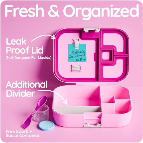 YOOPI Lunch Boxes for Kids – Toddler Bento Box with 4 Compartment Food Container, Lunch Box for School, Leakproof Lunchbox Containers, Sandwich Box, Lightweight Snack Box, Durable,Easy Open (Pink) Pink