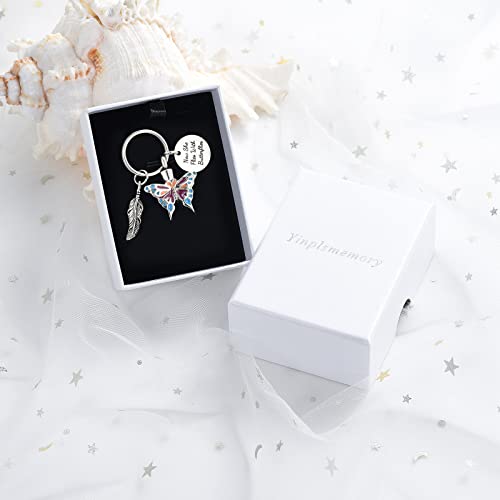 Yinplsmemory Cremation Jewelry Butterfly Urn Keychain for Ashes for Women-Now She Flies with Butterfly Urn Keyring Silver B