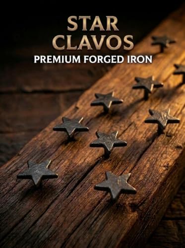 1.5-inch STAR clavos nails, hand-forged black iron decorative hardware for rustic doors, gates, beams, and furniture