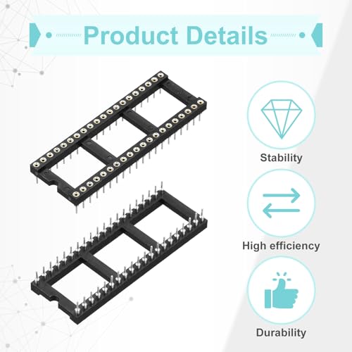 QUARKZMAN Pack of 8 DIP IC Sockets, 40-Pin Dip IC Sockets, 2.54 mm Pitch Socket Adapter, Solder Connector for Breadboard Project, PCB Board Design, Black 40 pin