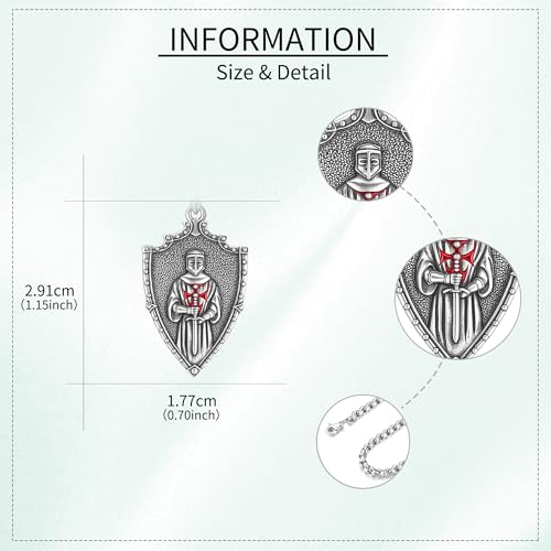 URONE Crusaders Templar Knights Necklace 925 Sterling Silver Armor of God Amulet Shield Pendant Protection Catholic Faith Jewelry Gifts for Men Women