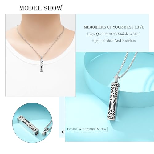 Hearbeingt Cube Cremation Jewelry Tree of Life Urn Necklaces for Ashes Silver