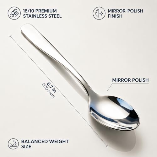 18/10 Stainless Steel Teaspoons Set of 12, 6.7 Inch Tea Spoons Silverware 12 Piece