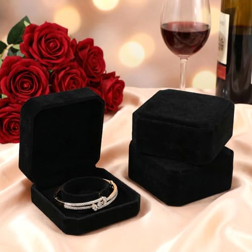 12 Pcs Velvet Bracelet Box Classic Black Bracelet Gift Box Case for Jewelry Gift Storage Bangle Organizer Holder for Wedding Engagement Proposal Birthday Anniversary