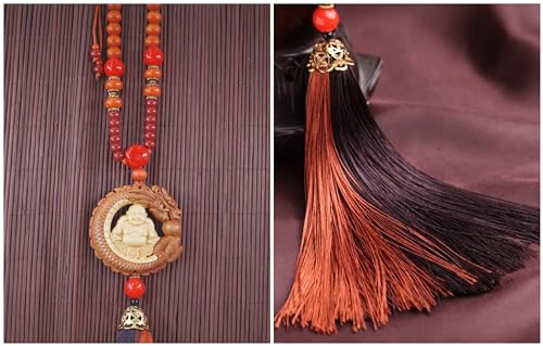 Protection Buddha Ornament for Car and Home,Chinese Fengshui Dec,Bring Positive Energy and Good Luck, Decorations,Peach Wood,Safe and Health (A Laughing Buddha)