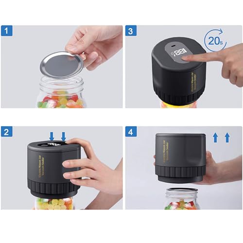 Electric Mason Jar Vacuum Sealer Kit, Cordless Handheld Vacuum Sealer for Wide Mouth & Regular Mouth Mason Jars, with Opener & 10 Lids for Food Storage and Canning