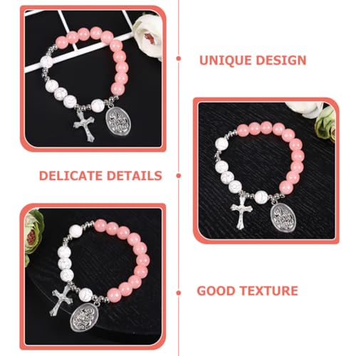 Homoyoyo Elastic Glass Beaded Cross Bracelet for Women with Alloy Charm, Not Easy to Fade, Smooth Surface and Excellent Luster, for Date Night or Christmas