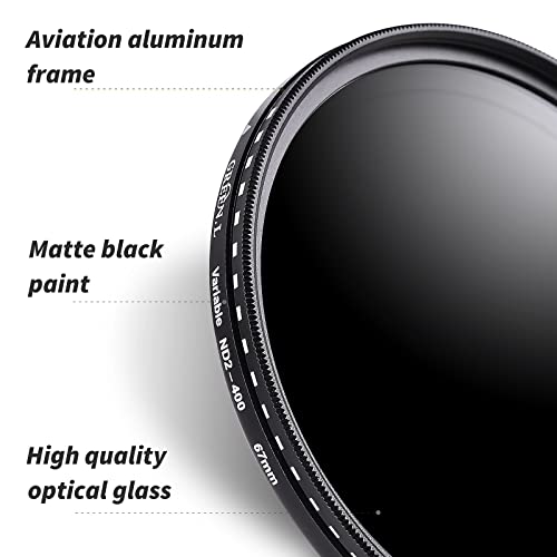GREEN.L 77mm Variable ND Filter, Ultra Slim ND2 to ND400 (1-9 Stops) Adjustable Neutral Density Filter for Camera Lens