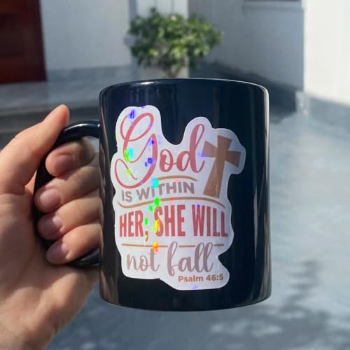 (3 Pcs) Holographic God is Within Her She Will Not Fall Psalm 46 5 Sticker - Christian Bible Verse Decal - Inspirational Faith Gift for Women - Waterproof for Laptop, Tumbler, Phone 3 Inches