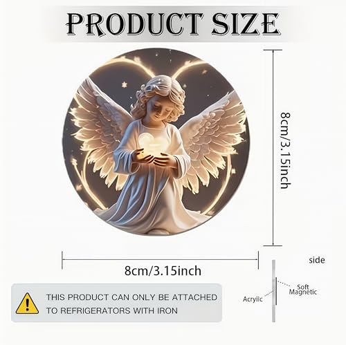 2D Flat Guardian Angel Fridge Magnet, Religious Heart Angel Refrigerator Magnet, Spiritual Decorative Magnet for Fridge Whiteboard Locker